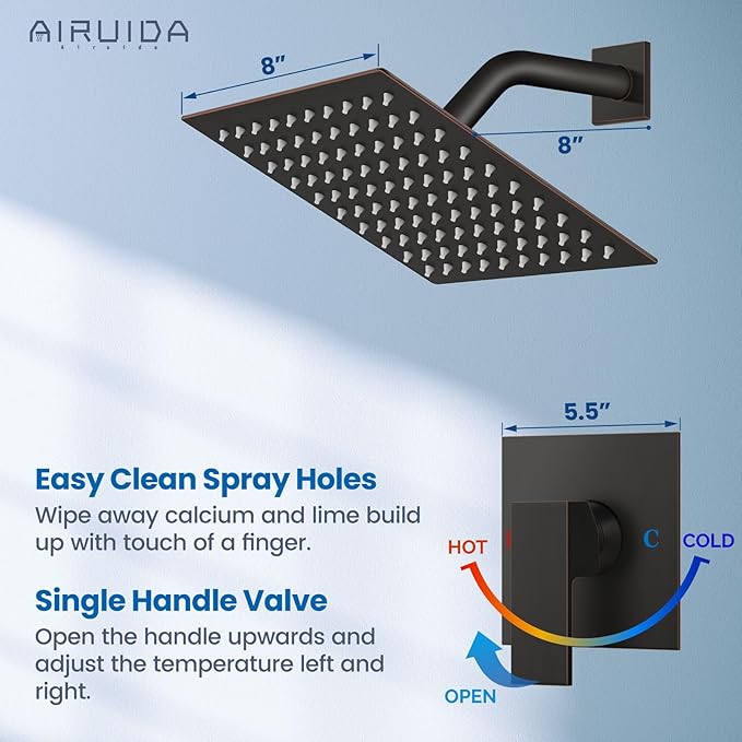 Airuida Shower Faucet Set Bathroom Rain Shower System SUS304 Stainless Steel Single Handle With Male Threads Rough-in Valve Shower Trim Kit 8 Inch Wall Mount Shower Head Oil Rubbed Bronze