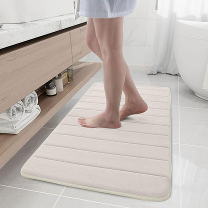 Buganda Memory Foam Bath Mat, 44" x 24", Ultra Soft and Non-Slip Bathroom Rugs, Water Absorbent and Machine Washable Bath Rug Runner for Bathroom, Shower, and Tub, Cream
