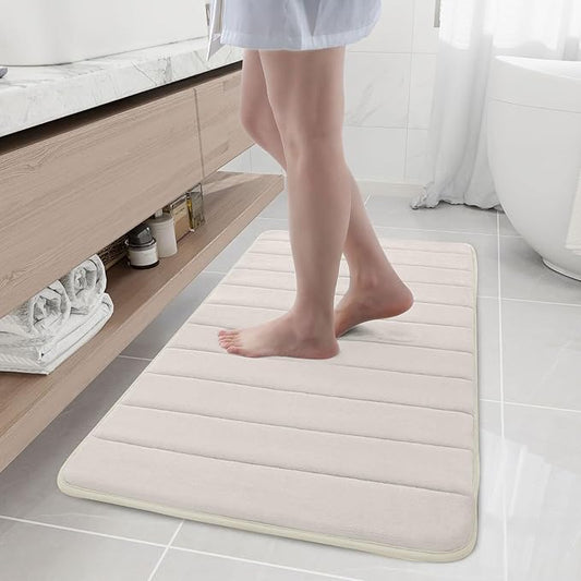 Buganda Memory Foam Bath Mat, 44" x 24", Ultra Soft and Non-Slip Bathroom Rugs, Water Absorbent and Machine Washable Bath Rug Runner for Bathroom, Shower, and Tub, Cream