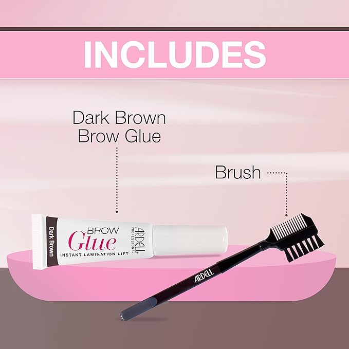 Ardell Brow Glue Dark Brown with Styling Brush ?€? Tinted Eyebrow Gel for Lamination Lift, All-Day Extreme Hold Brow Gel for Defined Brows, 0.35 oz