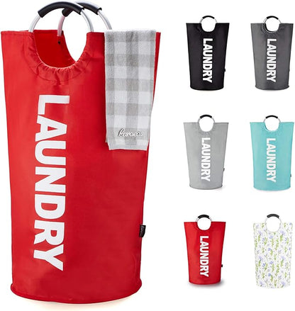 Caroeas 100L Laundry Basket,Large Laundry Hamper, Laundry Bag with Padded Handles, Clothes Hamper Stands Up Well, Collapsible Free Standing Easy Storage Washing Bin (Red,100L)