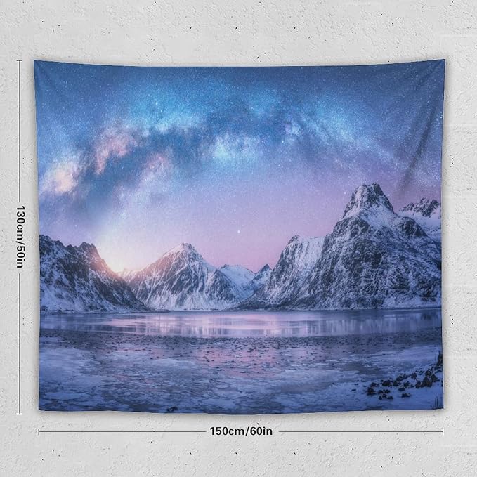 HZOHNAGO Mountain Tapestry Aurora Snow Mountain Sunset Pattern Printed Wall Tapestry Wall Hanging for Bedroom Living Room Dorm 60" W x 50" H