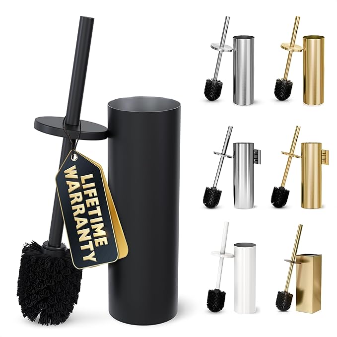 Black Toilet Brush and Holder Set - Scratch Resistant Black Toilet Bowl Brush and Holder with Soft Bristles Replaceable Head, Protection from Splashes, and Compact Design - for Effective Cleaning