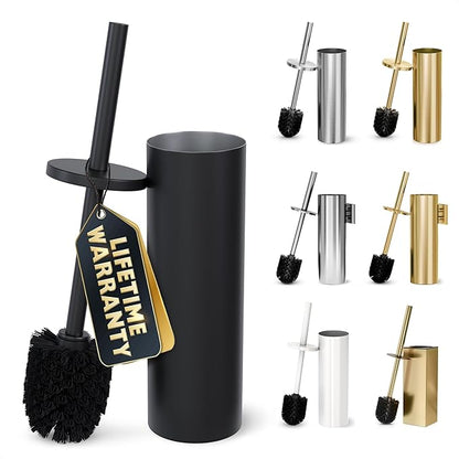 Black Toilet Brush and Holder Set - Scratch Resistant Black Toilet Bowl Brush and Holder with Soft Bristles Replaceable Head, Protection from Splashes, and Compact Design - for Effective Cleaning