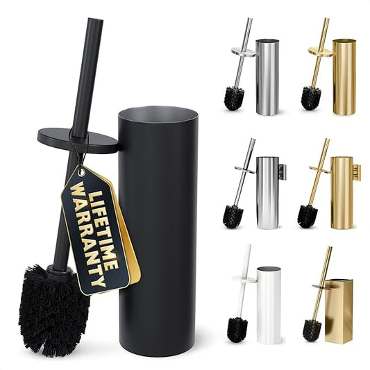 Black Toilet Brush and Holder Set - Scratch Resistant Black Toilet Bowl Brush and Holder with Soft Bristles Replaceable Head, Protection from Splashes, and Compact Design - for Effective Cleaning