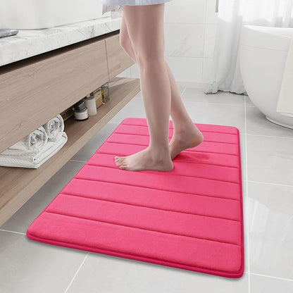 Buganda Memory Foam Bath Mat, 35.4" x 24", Ultra Soft and Non-Slip Bathroom Rugs, Water Absorbent and Machine Washable Bath Rug Runner for Bathroom, Shower, and Tub, Deep Pink
