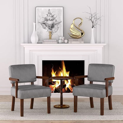 Accent Chair, PU Leather Oversized Living Room Chairs with Soft Seat and Armrests, Armchair for Bedroom, Dinning, Reading and Waiting Rooms (Leather Gray)