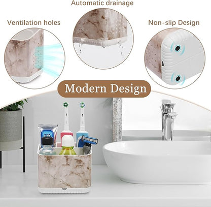 Toothbrush Holders for Bathrooms, Kids Electric Toothbrush and Toothpaste Holder, Toothbrush Caddy Organizer, 4 Slots Tooth Brushing Stand for Bathroom Organizer Countertop (White Marble)