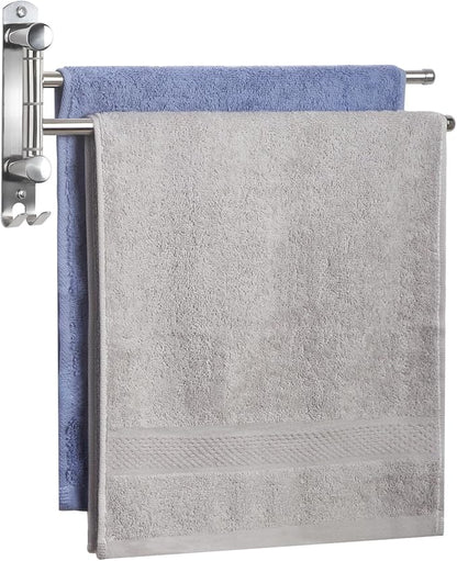 Bathroom Towel Holder JSVER 2 Arms SUS304 Stainless Steel Wall Mounted Towel Bar, Swivel Towel Racks for Bathroom, Kitchen