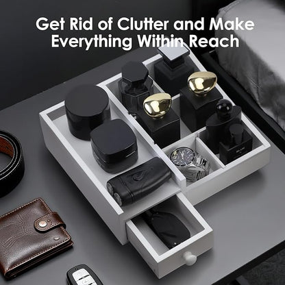 Organizer For Men,Bathroom Countertop Organizer,Perfume Organizer,Cologne Organizers,Bathroom Storage,Restroom Organizer,Dresser Top Organizers,Perfume Stand,Gifs For Men,Adjustable Partition(White)
