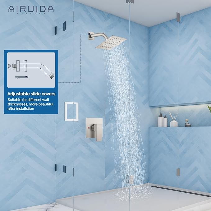 Airuida Shower Faucet Set Bathroom Rain Shower System SUS304 Stainless Steel Single Handle With Male Threads Rough-in Valve Shower Trim Kit 4 Inch Wall Mount Shower Head Brushed Nickel