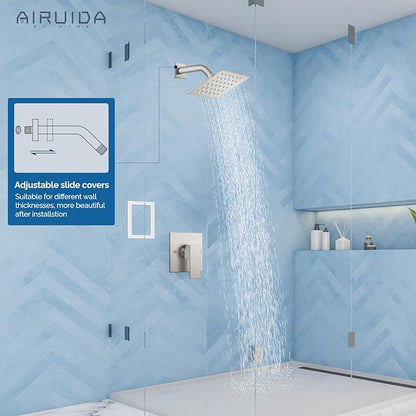 Airuida Shower Faucet Set Bathroom Rain Shower System SUS304 Stainless Steel Single Handle With Male Threads Rough-in Valve Shower Trim Kit 4 Inch Wall Mount Shower Head Brushed Nickel