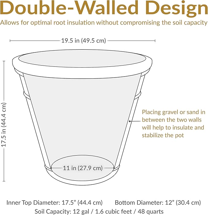Sunnydaze 19.5-Inch Arabella Large Plant Pot - Polyresin Round Outdoor Planter with Drillable Drainage Holes - 2 Pack - Beige
