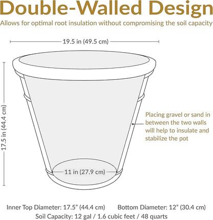 Sunnydaze 19.5-Inch Arabella Large Plant Pot - Polyresin Round Outdoor Planter with Drillable Drainage Holes - 2 Pack - Sable