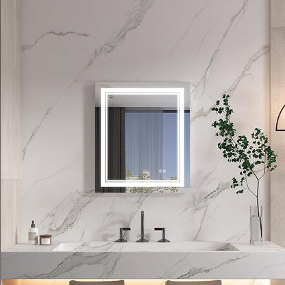 WELLFOR LED Bathroom Vanity Mirror 20 x 28 Inch, Lighted Anti-Fog Dimmable Mirror, IP44 Waterproof Wall Mounted Makeup Mirror, Packed with US Standard Plug and Touch Switch, (Horizontal/Vertical)