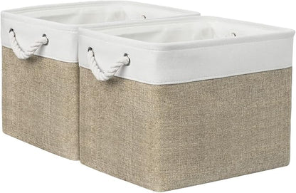 TcaFmac Organization and Storage Basket for Shelves - 16x12x12 inch Large 2 Pack Collapsible Storage Bins for Organization, Fabric Storage Cubes for Box Cloth Toy Books Kids (White & Khaki)