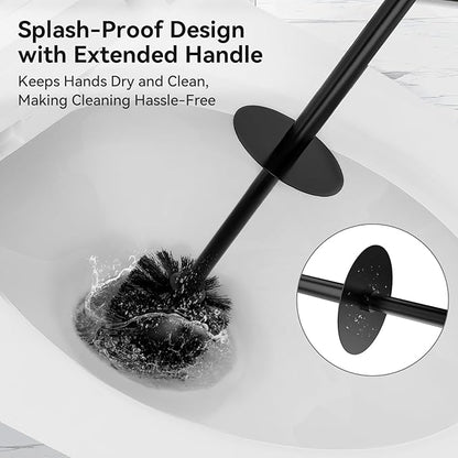 DOWRY Toilet Bowl Brush and Holder for Bathroom Storage Organization Deep Cleaning Covered Brush Cleaner Black Toilet Brush with 2 Brush Holders,Black Square