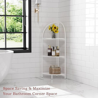 Crofy Foldable 3 Tier Corner Shelf, Metal Corner Plant Stand with White Frame and White Shelves, Corner Display Rack Multipurpose Shelving Unit for Living Room, Bedroom, Bathroom