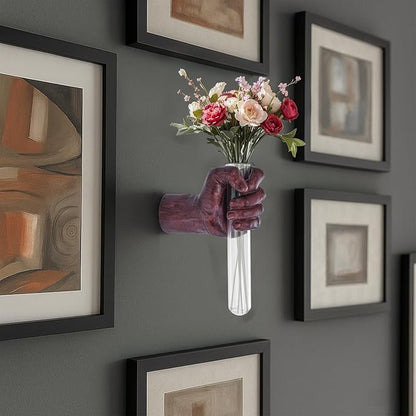 Wall Sculptures, Hand Vases Home Decor, Wall Mount Art Sculpture, Unique Wall Art Statue, Funky Flower Vase Decorations, Modern Eclectic Hanging Decor,Glass Test Tube Vase
