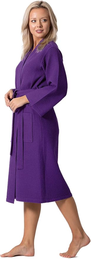 Turkish Linen Waffle Knit Lightweight Kimono Spa & Bath Robes for Women - Quick Dry - Soft