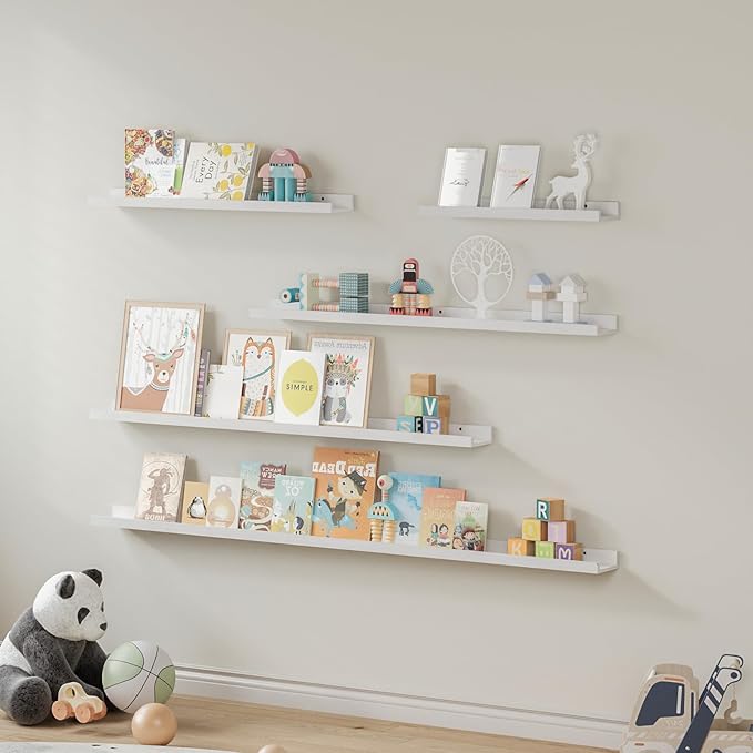 SAUMONIERES Picture Ledge Shelf Floating Book Shelves Set of 2 Wall Mounted Solid Wood for Bedroom Bathroom Living Room Kitchen, 24 Inch White