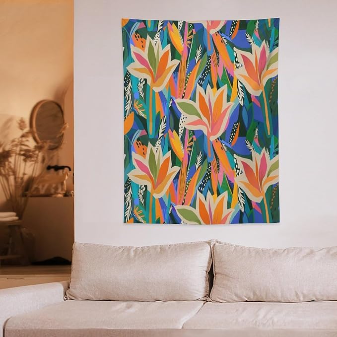 ICMOLYYENLO Boho Green Leaves Tapestry, Mid Century Abstract Tropical Palm Leaves Modern Minimalist Geometric Wall Hanging, Neutral Home Decor Art for Living Room Bedroom Dorm 40x60 Inch