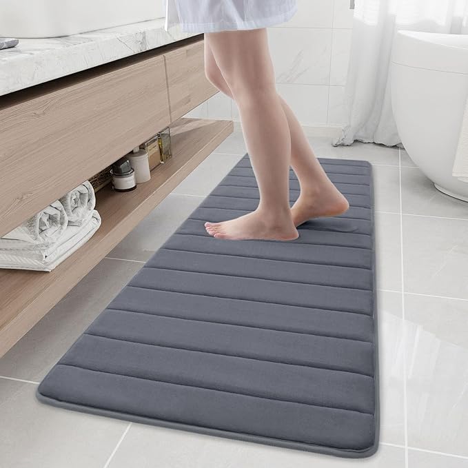 Buganda Memory Foam Bath Mat, 59" x 20", Ultra Soft and Non-Slip Bathroom Rugs, Water Absorbent and Machine Washable Bath Rug Runner for Bathroom, Shower, and Tub, Dark Grey