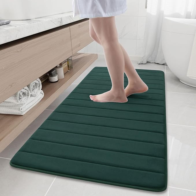 Buganda Memory Foam Bath Mat, 60" x 24", Ultra Soft and Non-Slip Bathroom Rugs, Water Absorbent and Machine Washable Bath Rug Runner for Bathroom, Shower, and Tub, Dark Green