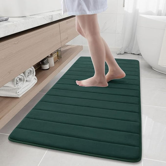 Buganda Memory Foam Bath Mat, 60" x 24", Ultra Soft and Non-Slip Bathroom Rugs, Water Absorbent and Machine Washable Bath Rug Runner for Bathroom, Shower, and Tub, Dark Green