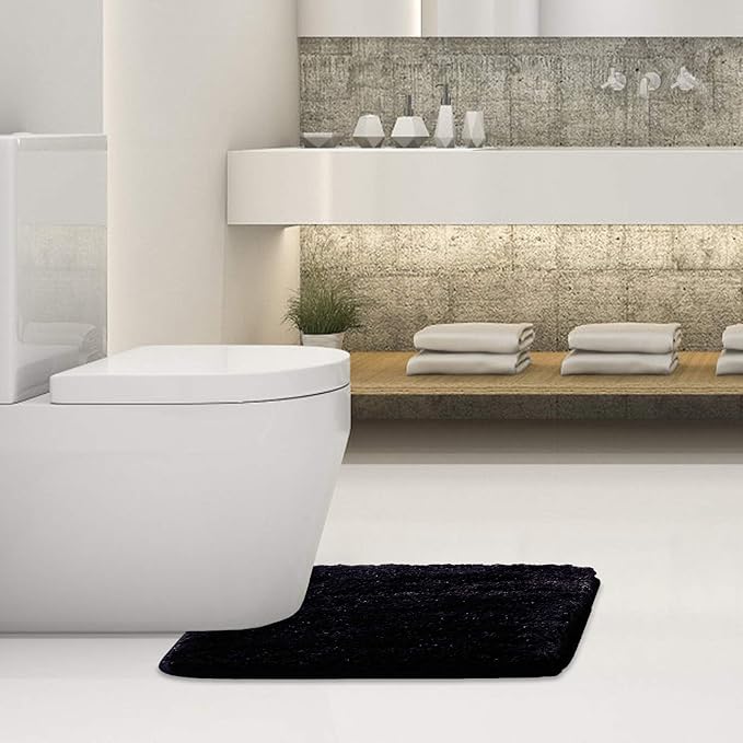 Suchtale Bathroom Contour Rug Non Slip Bath Mat Water Absorbent Soft Microfiber Shaggy Bathroom Mat Machine Washable Bath Rug for Bathroom Thick Plush U Shape Toilet Rug (20 x 24, Dark Purple)