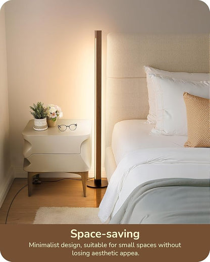 EDISHINE Wood Floor Lamp, Upgraded Dual-Sided Lighting, Minimalist Floor Lamps for Living Room, Corner Floor Lamp with Remote/Foot Control, 7CCT & Dimmable Corner Lamp for Bedroom, Office, Walnut Wood