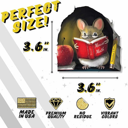 Teachers Pet Mouse Reading Book Wall Sticker Decal – Kids Room, Classroom, Home Decor, Bookcase, Book Lover Gift, Children's Bedroom, Nursery, Cute Mouse, MICESTERPIECE