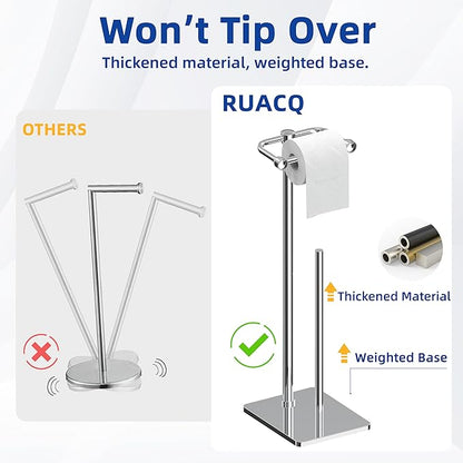 RUACQ Toilet Paper Holder Stand, Bathroom Toilet Paper roll Holder Free Standing with Storage for 4 Rolls, Post Pivoting Design, Stable Weighted Base, SUS304 Stainless Steel(Chrome)