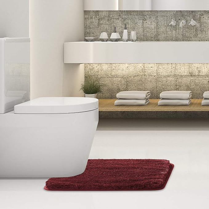 Suchtale Non Slip Bath Mat - Soft Microfiber Shaggy Bath Mat, Machine Washable, Thick Plush U Shape Toilet Rug (20 x 24, Red)