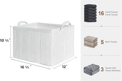 StorageWorks Storage Bins, Fabric Storage Bins for Shelves, Large Storage Baskets with Metal Frame, Closet Baskets and Bins with Handles, Gray and White Stripes, 2-Pack