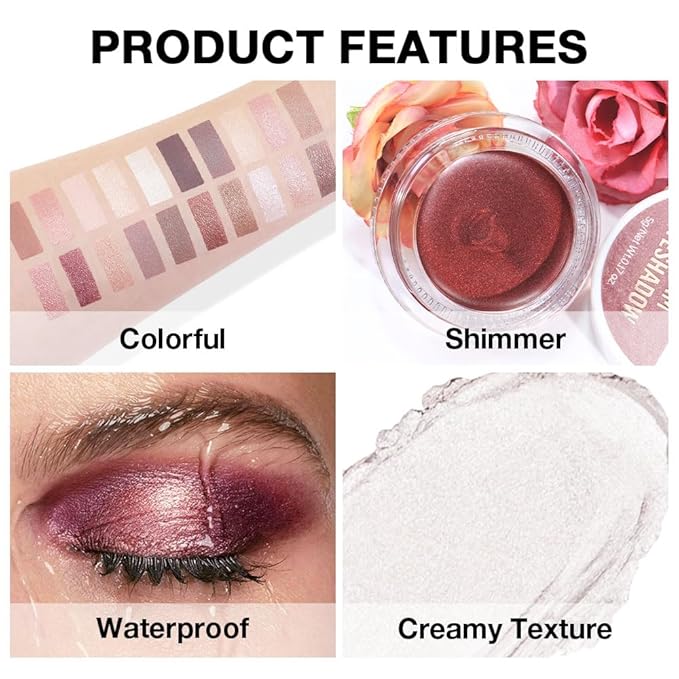 Cream Glitter Pearl Shimmer Metallic Eyeshadow Palette Makeup, Natural Single Mini Instant Holographic Eyeshadow For Older Women, Sombras Crema Para Ojos, Talc, Paraben & Cruelty Free, 18