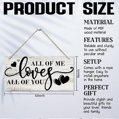 All Of Me Loves All Of You Wall Decor, Rustic Hanging Wooden Sign, Vintage Wooden Plaque, Modern Master Bedroom Sign, Love Quotes Wall Hanging Decor, Farmhouse Wall Decor, 11.8 * 5.9 Inch