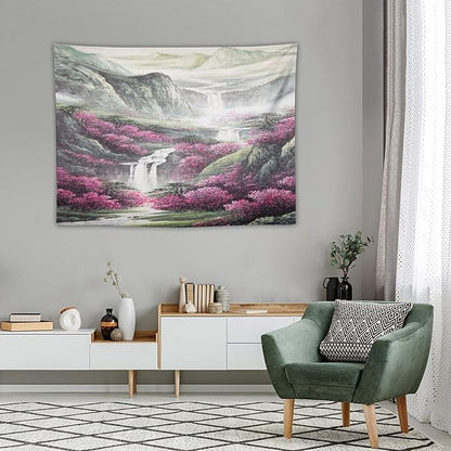 Japanese Tapestry, Red Plum Blossom Mountain, Nature Landscape, Bedroom Living Room Decor, 40"x30"