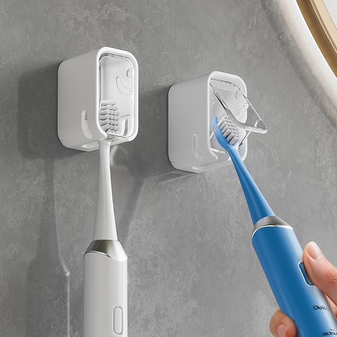 Toothbrush Holders for Bathroom【Innovation Single Slot Design】 2PCS Toothbrush Holder Wall Mounted with Cover for Shower, Single Toothbrush Dispenser Storage Organizer for Family & Travel