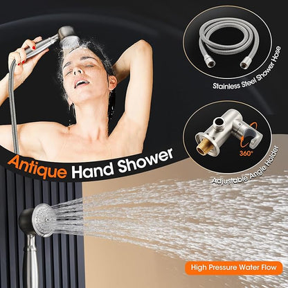 Rainfall Shower System Shower Faucet Set with Rain Shower Head and Handheld Spray Wall Mounted Bathroom Luxury Mixer Combo Set Rough-in Valve Body and Trim Included 9 inch Brushed Nickel