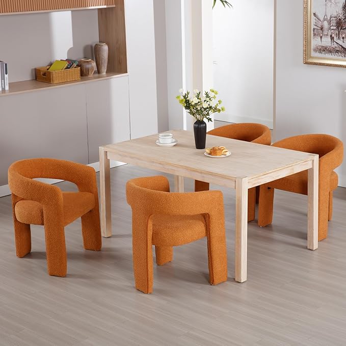 Orange Sherpa Dining Chairs Set of 6, Modern Barrel Dining Room Chairs Upholstered Faux Fur Accent Chair with Arms and Round Back for Living Room Kitchen Armchair No Assembly Needed