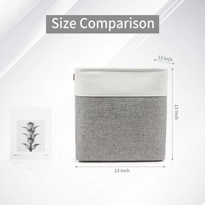13x13 Cube Storage Bins, Collapsible Fabric Storage Box, 4 Pack Closet Baskets with Handles for Organizing, Shelf, Toys, Clothes, Home, Office, Nursery (Grey&White)