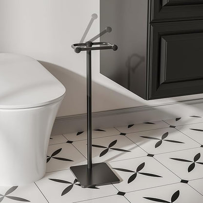 RUACQ Toilet Paper Holder Stand, Bathroom Toilet Paper Roll Holder Free Standing, Toilet Tissue Holder Stand with Post Pivoting Design, Stable Weighted Base, SUS304 Stainless Steel (Matte Black)