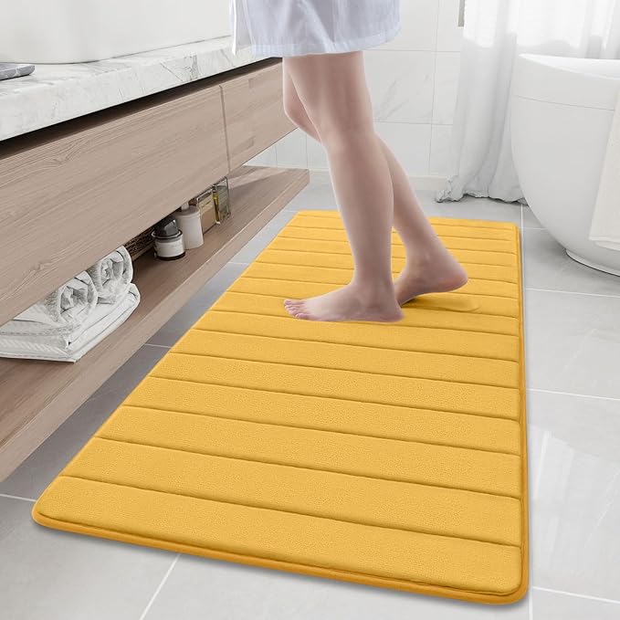 Buganda Memory Foam Bath Mat, 60" x 24", Ultra Soft and Non-Slip Bathroom Rugs, Water Absorbent and Machine Washable Bath Rug Runner for Bathroom, Shower, and Tub, Yellow