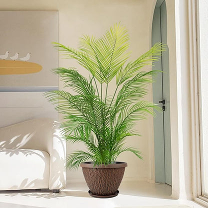 4 Pack 12 Inch Pots for Plants, Plastic Outdoor Flower Pots with Drainage Hole & Tray, Large Planters for Garden Porch Home Indoor Outdoor Decor - Pebbles Pattern Design Plant Pots