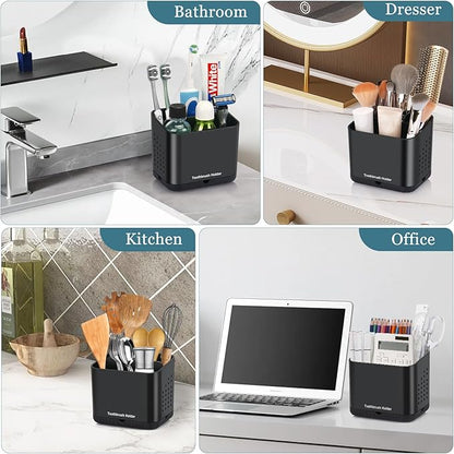 Black Toothbrush Holders for Bathrooms, Kids Electric Toothbrush and Toothpaste Holder, 4 Slots Tooth Brush Holder for Bathroom Countertop Organizer (Black)