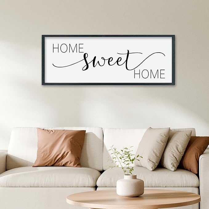 SRSZHIYUE Home Sweet Home Sign 32"x12" for Farmhouse Rustic Large Family Living Room Over Couch Modern Horizontal Wall Decor, Wood Framed Plaques Art Decorative (Black)