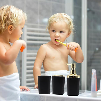 Black Bathroom Accessories Set, Black and Gold Bathroom Accessories with Trash Can, Tray, Soap Dispenser, Soap Dish, Toothbrush Holder, Toothbrush Cup,Toilet Brush and Qtip Holders