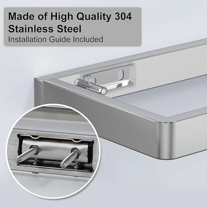 20IN Bathroom Shelves/Shelf Glass Wall Mount Floating Shelves for Bathroom Tempered Glass Rectangular 1 Tier Organizer Wall Shelf (Chrome Polished, 20'')