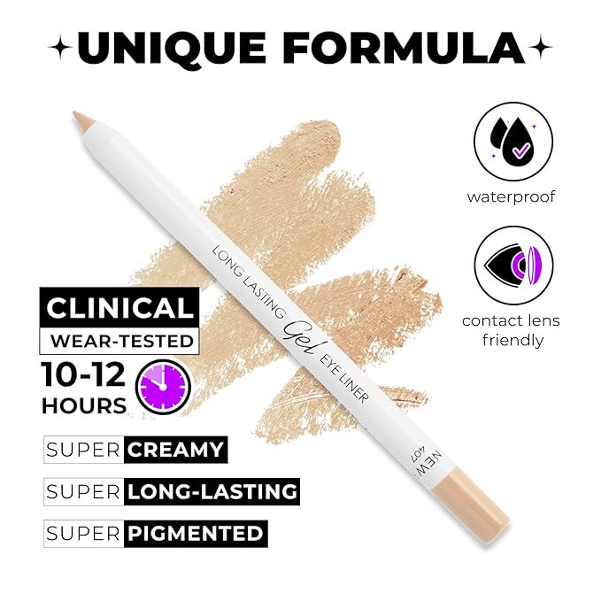 Nude Waterline Eyeliner, Ultra Long Lasting Gel Eyeliner Pencil, Waterproof Eye Liner, Smudge Proof, Creamy Eye Pencil, Sweat Proof Makeup, Highly-Pigmented White (407 Shade)